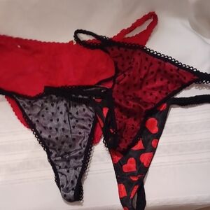NWOT Elegant Red and Black Heart Bikini And Thong Set